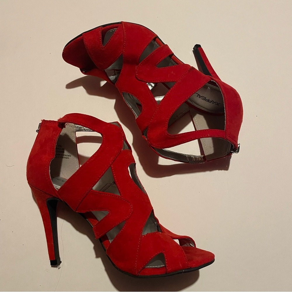 Red Xappeal open toe heels size 6.5